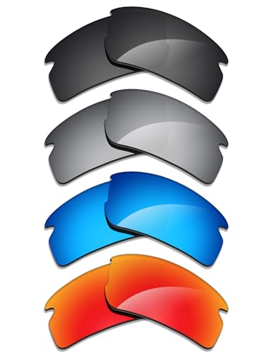 Image of Alphax 4 Pair Polarized Replacement Lenses for Oakley Flak 2.0 OO9295 59mm Sunglasses- Black+Titanium+Blue+Red