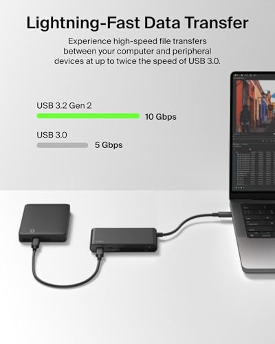 Image of Belkin USB Hub for Laptop 5-in-1, USB C Hub - Multi USB Port Adapter with 4K HDMI @ 60Hz, 100W USB-C PD, 10Gbps High Speed Data Transfer | Type C Hub Docking Station for MacBook, iPad Pro, Chromebook