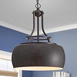 WUZUPS Chandelier Rustic Farmhouse Industrial Round Ceiling Pendant LED Light Fixture with Open Bottom Drum Shade, H 15.7' x W 13.4', Distressed Rust