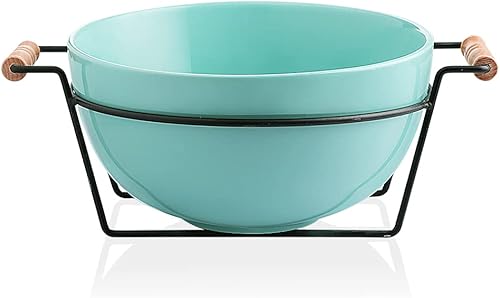 Sweejar Cuenco de porcelana de 3.7 cuartos para ensalada, palomitas de maíz y frutas, cuenco grande de 138 onzas con soporte, sirve para fiesta