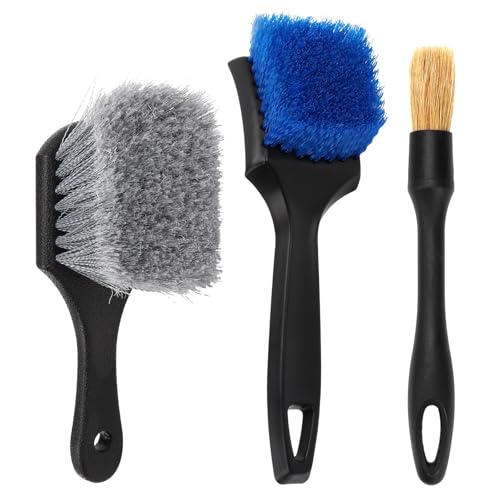 Wheel Rim Tire & Carpet Cleaning Brush Set, Soft & Stiff Bristle Wash...