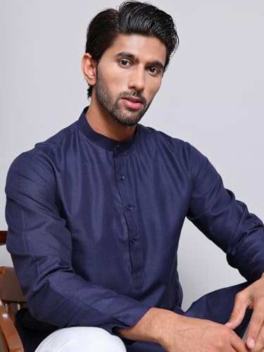 Image of Amazon Brand - Tavasya Men Casual Collared Festive Kurta | Cotton Blend | Solid | Knee Length | Regular Fit (Available in Plus+ Sizes)