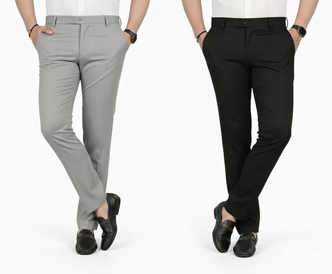 Men's Track Pants | Combo Pack of 2 | Lycra Blend | Regular Fit | Mid Rise | Stretchable | Belt Waistband | Casual Wear Trouser-image-36