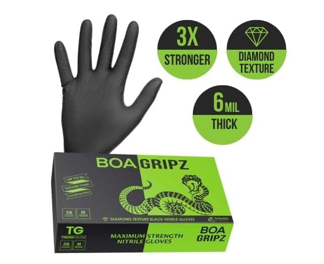 TG TOUGH GLOVE BOA Gripz (XL) Nitrile Gloves (Pack Of 50), Black - Image 2