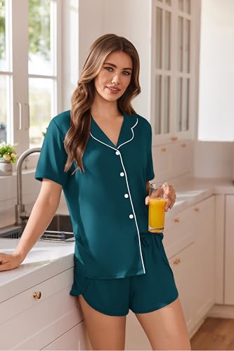 Image of Ekouaer Pajamas for Women Set Button Up Sleepwear 2 Piece Pjs Lounge Set Short Sleeve Nightwear