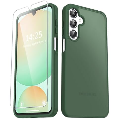 YENAPOON for Samsung Galaxy A16 5G Case, Matte Phone Case with 1 Screen Protector, Frosted Translucent Back, Slim Shockproof Protective Cover, Dark Green Cover