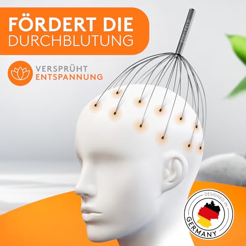 Die entspannende Kopfmassage Spinne mit 28 Fingern von Edelfeld [VERBESSERTE VERSION 2025]- Mit Geschenkverpackung & Schleife - Kopfmassagegerät als Geschenk mit Auslegern auf 2 Ebenen Wohlfühl-Noppen