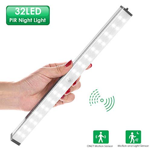 Closet Light, Battery Operated 32-LED Wireless Motion Sensor Cabinet Light, Portable Stick-on Night Light for Closet, Kitchen Cabinet, Wardrobe, Hallway, 2 Sensor Mode (Only Motion, Motion & Light)