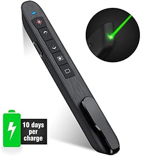 DinoFire Wireless Presenter Remote with Green Light, Rechargeable PowerPoint Clicker,RF 2.4GHz Presentation Pointer