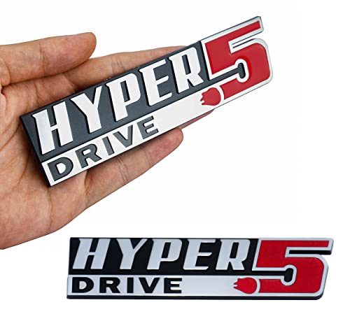 Image of Pair Set Hyper Drive Emblem 3D Badge Nameplate Sticker Replacement for Universal Vehicle,Truck,RV,SUV,Door Decoration (Silver Red)