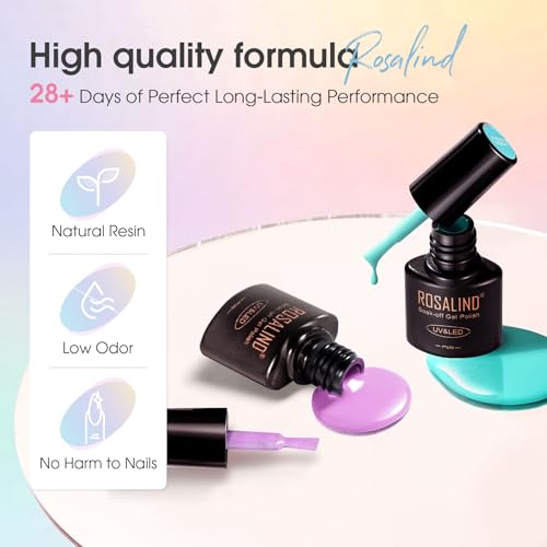 ROSALIND 30pcs Gel Nail Polish Set with Base Gel Top Coat (Glossy Matte and Glitter), 26 Neon Bright Colors Gel Polish Pastel Summer Nail Gel Polish Soak Off U V Manicure Rainbow for Women