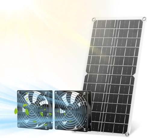 SUNYIMA Ventilateur solaire, 15 W, panneau solaire, résistant aux intempéries, avec ventilateur CC pour petits poulaillers, serres, hangars, maisons pour animaux domestiques, fenêtres d'échappement