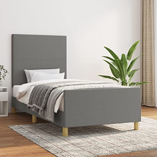 vidaXL Bettgestell mit Kopfteil Einzelbett Polsterbett Bett Bettrahmen Lattenrost Stoffbett Schlafzimmerbett Schlafzimmermöbel Dunkelgrau 90x200cm...