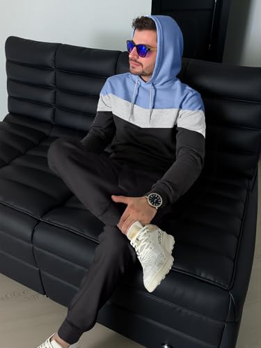 JMIERR Men's Hoodie Tracksuit 2 Pieces Set Novelty Color Block Pullover Fleece Hoodies Long Sleeve Casual Sweatshirt - Image 4