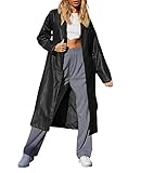Leyoutx Women's Casual PU Leather Long Jacket Lapel Open Front Trench Coat with Belt (Small, Black)