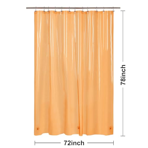 Image of Barossa Design Clear Orange Long Shower Curtain Liner 78 inch Height - 3 Magnets & Waterproof Lightweight PEVA Shower Liner for Bath Tub, PVC Free, Metal Grommets, Clear Orange, 72x78