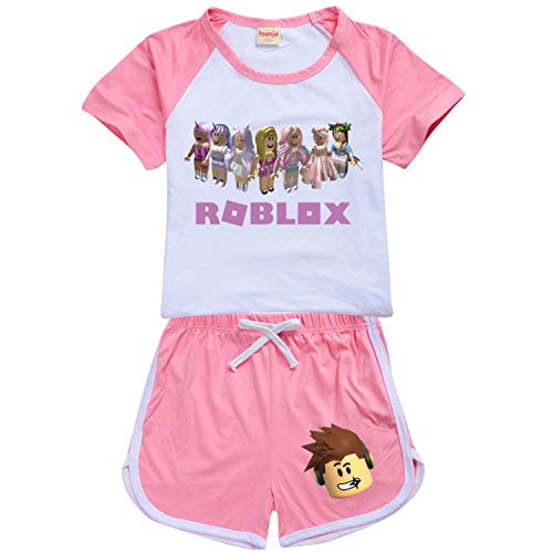 CKCKTZ Conjunto de ropa para niñas con diseño gráfico de camiseta y blusa Ro-blox pantalones cortos para verano (rosa, 11-12 años) Cover