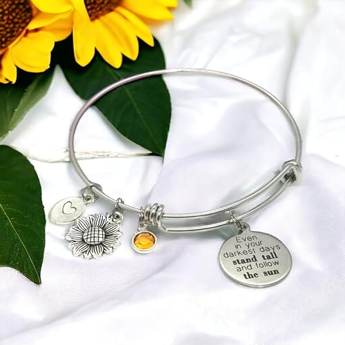 Pammytail Sunflower Charm Bracelet Steel Expandable Bangle thumb #1