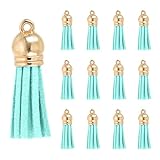 PATIKIL 1.5 Inch Leather Tassels, 30 Pcs Faux Leather Suede Tassel Keychain Charm Bulk with Gold Cap for DIY Craft Decor Handbags Bracelets Jewelry Making Keyring, Lake Blue
