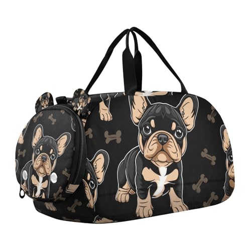 Duffle Bag for Boys or Girls with Shoes Compartment, Puppy Bulldog Sports Travel Bag Overnight