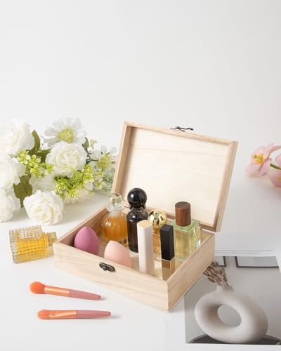 Image of 8 PCS Unfinished Wooden Box,6.6X5.1X3.1 in Small Keepsake Box Jewelry Storage Handmade DIY Wooden Boxes Hinged Cover with Front Clasp