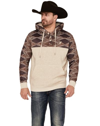 HOOEY Men's Jimmy Southwestern Block Hooded Pullover - HH1247CRAZ Medium US Cream