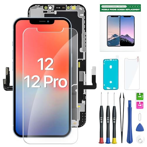 EXW Ecran pour iPhone 12/12 Pro Noir 6.1" Pouces -Écran Tactile Digitizer Assembly avec Kit De Réparation Complet et Protecteur D'écran,A2172, A2402, A2404 A2403, A2341, A2406, A2408
