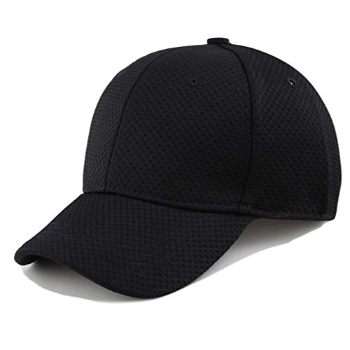Men's Curved Brim Stretch Fit Mesh 6 Panel Fitted Cap (L/XL, Black)