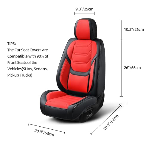 Image of TIEHESYT Leather Seat Covers Front Pair with Lumbar Support, Breathable and Waterproof Car Seat Cover, Universal Seat Covers for Cars, Trucks, SUVs, Sedans, Pickups, Airbag Compatible, Black&Red