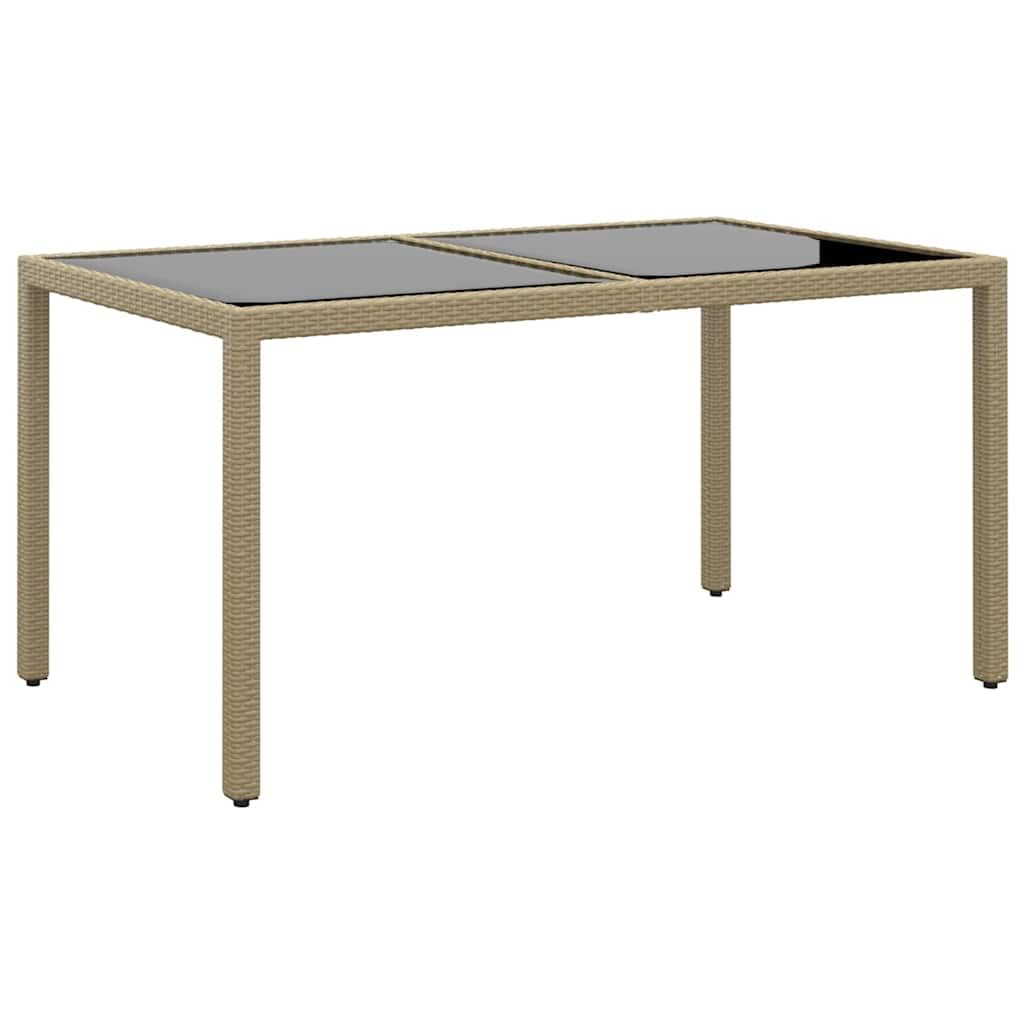 Stół ogrodowy 150 x 90 x 75 cm z polirattanu z malowaną proszkowo stalową ramą i szkłem hartowanym, odporny na warunki atmosferyczne, na taras, balkon, do użytku na zewnątrz, stabilny i