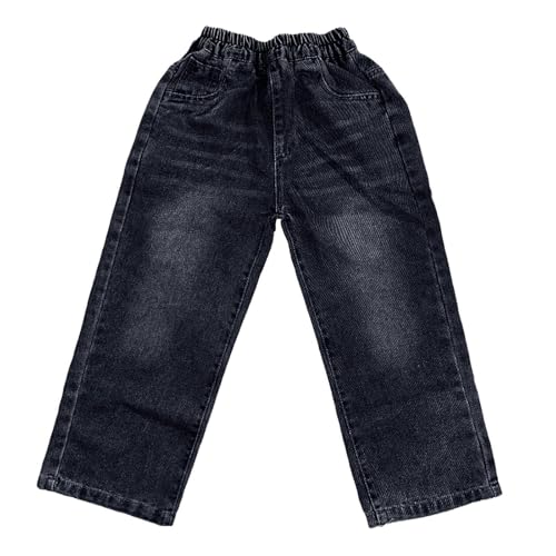 Boys ?tretch Waist Baggy Jeans Wide Leg Straight Pants Youth Fall Loose Washed Denim Streetwears with Pockets
