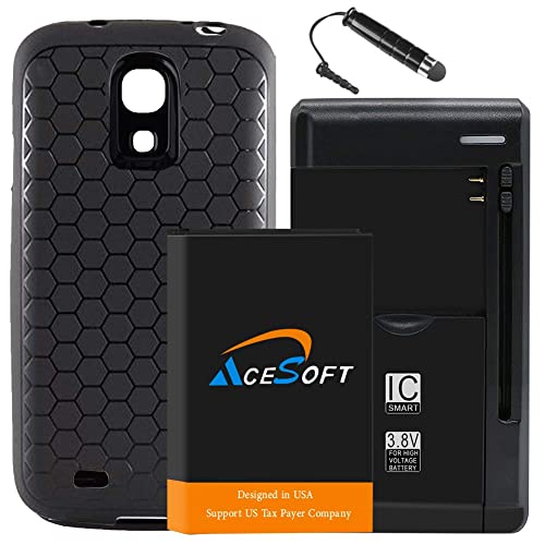 Long Endurance 6400mAh Displaceable Extended Battery Universal Wall Charger Thicker Hard Back Cover TPU Case Stylus Compatible with Samsung Galaxy S4 Mini SCH-I435 Phone