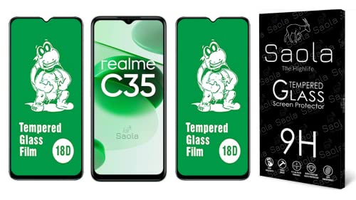 Image of Saola 18D Tempered Glass With Inbuilt AirBag Borders For Realme C35 (Pack Of 2) with Free Installation Kit. Full screen Coverage - 6.6 inch