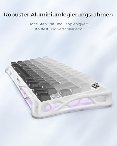 GravaStar Mercury K1 75% Mechanische Gaming Tastatur, QWERTZ Layout (DE), Magnesiumlegierung Exoskelett, Tri-Mode (2.4G/BT/USB-C), Hot Swap, Gasket Mount, RGB - Farbverlauf Weiß – Bild 6