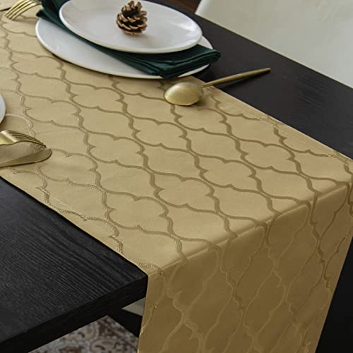 Joyfol Day Jacquard Beige Gold Table Runner,Dresser Scarf,Rectangular Polyester Wrinkle Resistant Damask Table Runners For Kitchen Dining Tabletop Decoration(14 X 72 Inch) #TOP3
