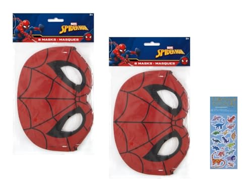 Unique Spiderman Children Party Supplies Bundle Pack includes 16 Party Paper Masks