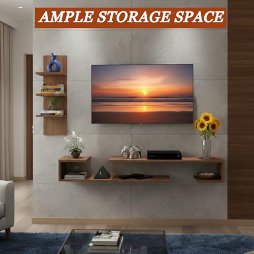Wudyhub Engineered Wood TV Entertainment Wall Unit | TV Stand | Wall Set Top Box Stand | TV Unit-01-Brown 2 410JkFu2cWL