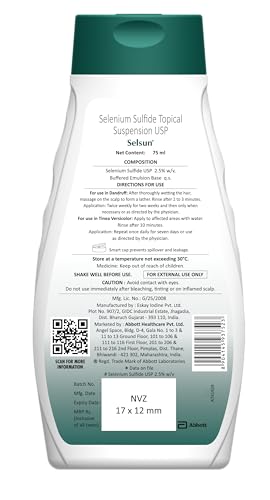 Image of Abbott Selsun Suspension Anti Dandruff Shampoo, | For Men and Women, Clears Away Dandruff Flakes,Relieves From Dandruff Related Itching 75 ml (Pack of 1)