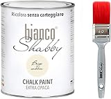 chalk paint beige sabbia & pennello - pittura shabby chic vintage extra opaca (1 litro) + 1 pennello professionale (40 mm)