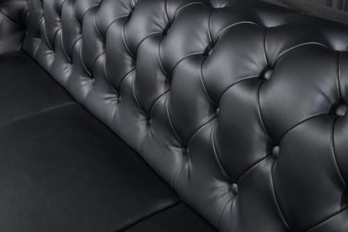 riess-ambiente.de Chesterfield 3-Sitzer Sofa 205cm schwarz Kunstleder Nietenbesatz Federkern