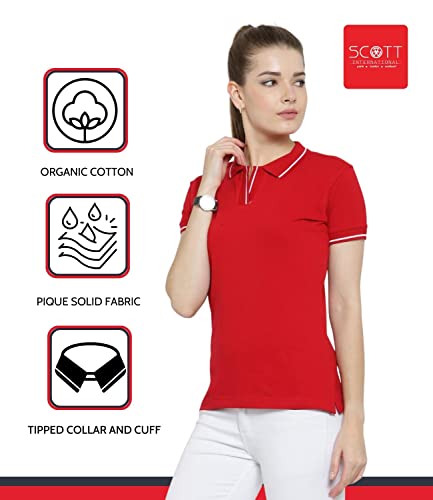 Image of Scott International Women's Regular Fit 100% Pure Organic Cotton Polo T-Shirt | Womens Polo Collar Neck T-Shirt | Cotton Plain Polo Neck Half Sleeve T-Shirt | Tshirts for Women