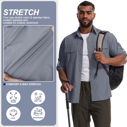 Mens Safari Sun Shirts UPF 50+ UV Sun Protection Long Sleeve Outdoor Quick Dry Fishing Hiking Gardening Shirts3