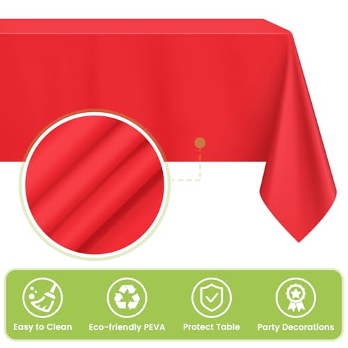 Image of Mulbozy Red Plastic Table Cloth Disposable 4 Pack, 54 x 108 Inch Tablecloths Rectangle, Red Plastic Table Cover for Party Decor
