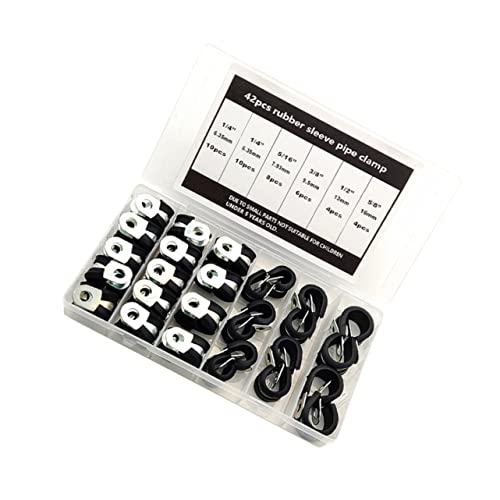 Mipcase 42pcs Rubber Sleeve Throat Hose Clamp Set Stainless Steel Cable Clamp Rubber Cushion for Wire Management