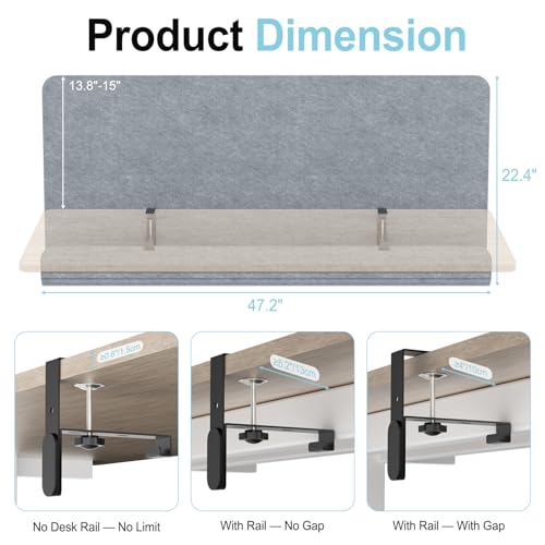 Image of Desk Privacy Panel with Wire Management, 47.2 x 22.5 inch Sound Absorbing Felt Cubicle Desk Divider with Hidden Cord Organizer, Clamp or Screw Mount, Acoustic Partition for Office & Home