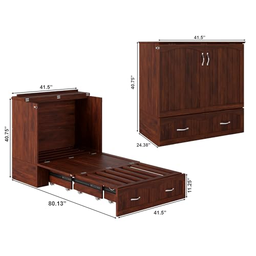 AFI, Southampton Murphy Bed Chest Twin XL with 6" Mattress, Storage Drawer & Built-in USB Charger, Walnut