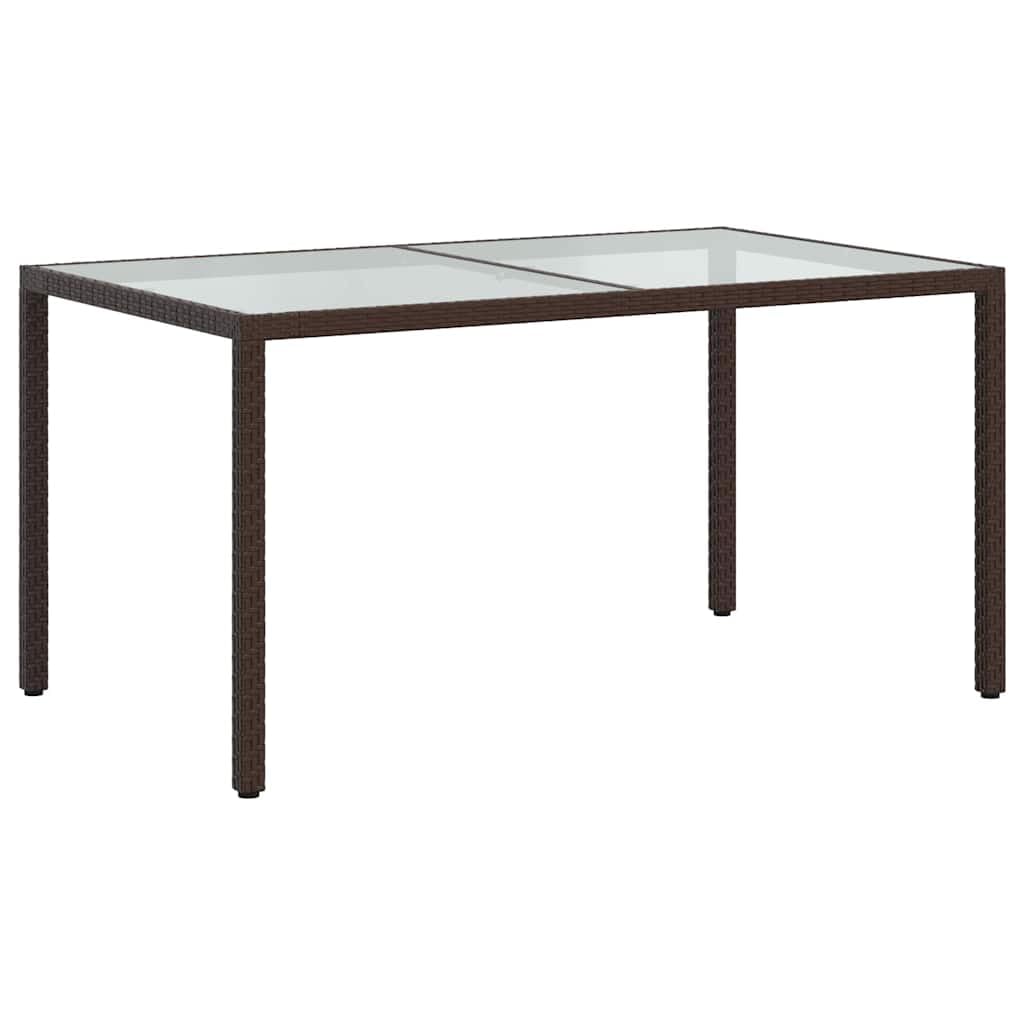 Stół ogrodowy 150 x 90 x 75 cm, polirattan, brązowy, z hartowanym szkłem malowanym proszkowo, stalowy stelaż, stabilny, wytrzymały, odporny na warunki atmosferyczne, na taras, balkon, do