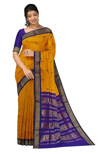Image of Women's Kanjivaram Cotton Silk Saree South Indian Paithani Sari | gadwal cotton sarees with Zari Border and Blouse Piece - Suitable For All Indian Occasions and Festivals 191