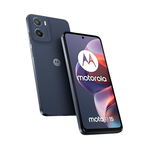 Motorola moto e15 (2/64GB, Fotocamera da 32MP + sensore antisfarfallio, Display 6.67' HD+ 90Hz Corning® Gorilla® Glass 3, 5200mAh, MediaTek Helio G81 Extreme, Android 14 Go Edition), Denim Blue