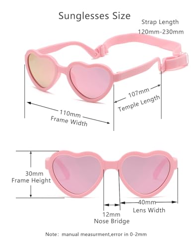 Baby Sunglasses Flexible Polarized Heart Shaped Sunglasses with Strap for Toddler Newborn Infant Ages 0-24 Months 7